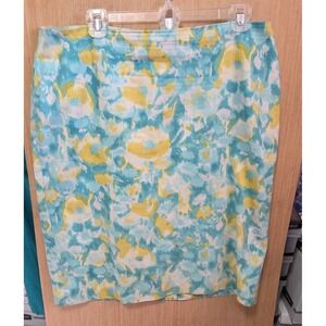 Talbots‎ Size 14 Ladies A-Line Pencil Skirt Turquoise Yellow Watercolor Pattern